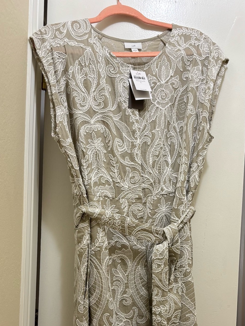 J. Jill Beige Dress With White Lace Overlay NWT